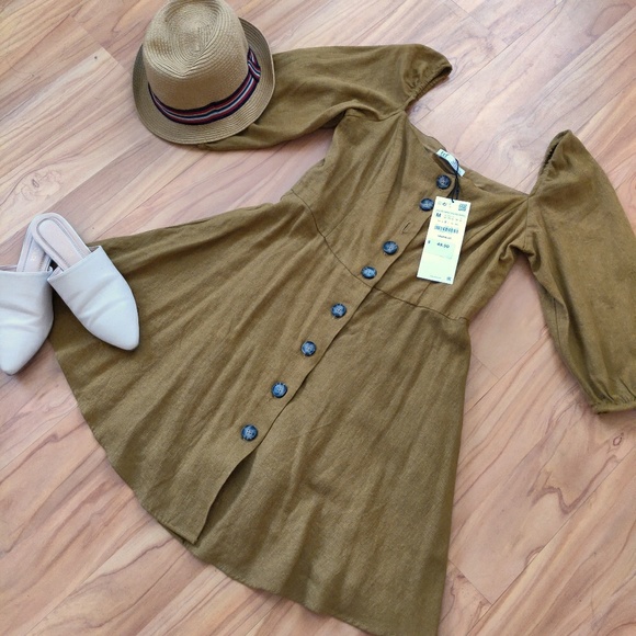 Zara Dresses & Skirts - Zara | Olive Green Linen Blend Dress